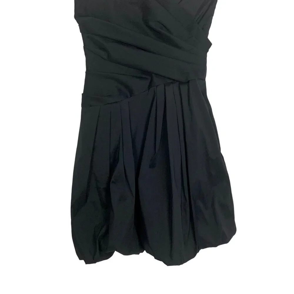 Betsy & Adam Taffeta Strapless Pleated 6 Mini Cocktail Dress Bubble Hem Black - Picture 7 of 11